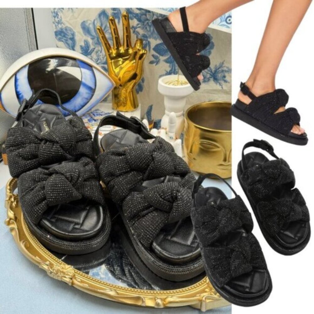 🆕 KURT GEIGER LONDON 🧿 NWOB Orson Knot Crystal Bejewelled Sandal, Black - Sz 9